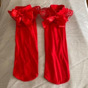 Red lace Macklemore stocking with bow